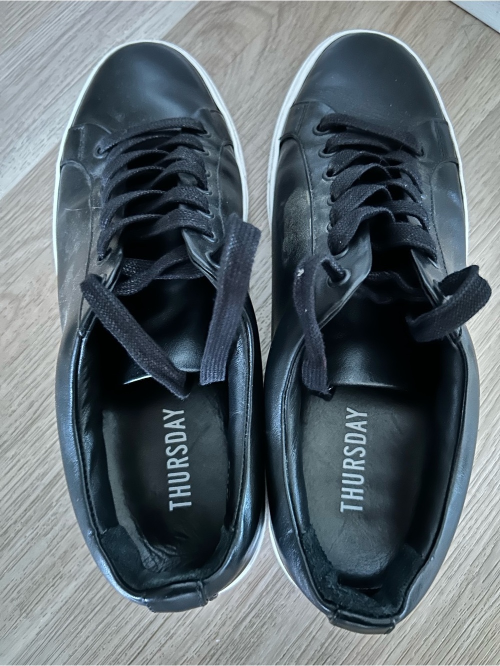 Thursday Boot Company Black Leather Low-Top Sneakers with White Sole